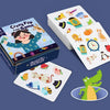 A box and several cards of a Crazy Flip Card Game featuring various animals for memory matching.