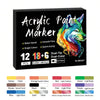 A set of 12 dual-tip acrylic paint markers featuring various bright colors including yellow, red, green, and purple.