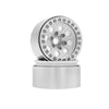 Metal beadlock wheels for an RC crawler with a removable hex hub and mounting collar.