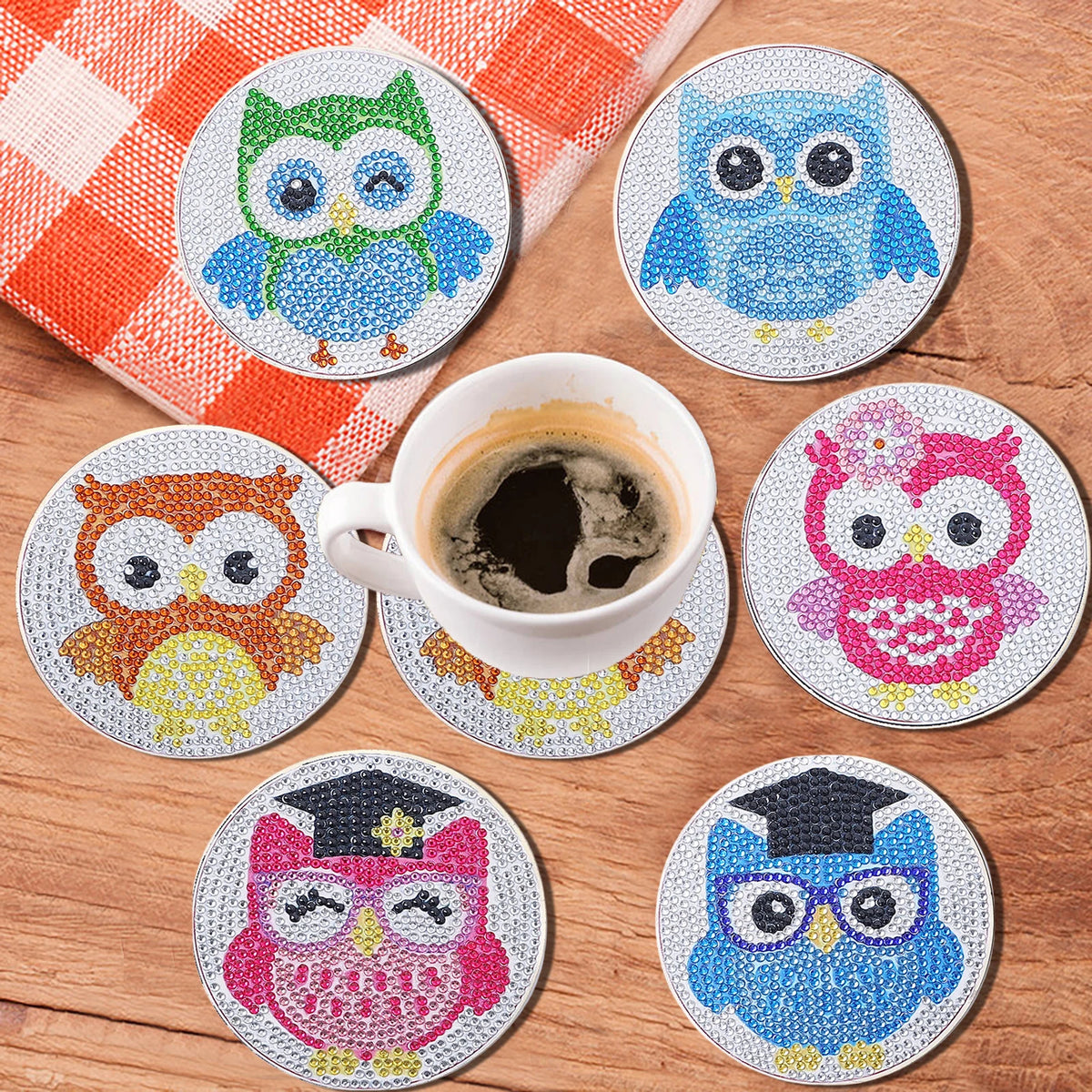 DIY Animal Diamond Painting Coaster Set with Wooden Base