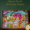 A colorful jigsaw puzzle depicting a tea party scene from Alice in Wonderland.