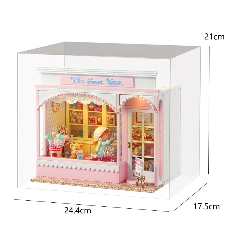Wooden Dollhouse Kit with Furniture and Lighting