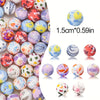 A collection of colorful printed silicone beads in various patterns and colors for DIY jewelry making