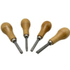 A set of professional bezel setting pusher tools with wooden handles and metal points.