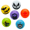 A set of ten Halloween themed fidget toys including a black bat skull, orange pumpkin, purple cat, green ghost, and blue eye 