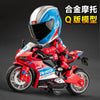 A red and blue die-cast motorcycle model with a helmeted rider figurine, featuring the model name 53.