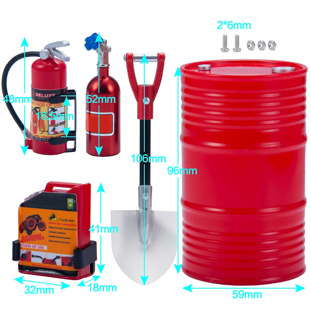 1/10 Scale RC Crawler Accessories - Shovel, Fire Extinguisher & Oil Drum Set