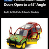 A 1/32 scale diecast model of a Jurassic Park Ford Explorer tour vehicle in green and yellow.