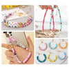 Assortment of colorful flat round polymer clay beads and stringing kits for DIY jewelry making