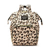 A beige and black leopard print waterproof diaper bag with a handle and multiple compartments.