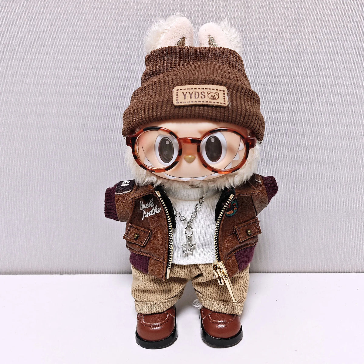 Retro Leather Jacket for 15/17cm Labubu Dolls
