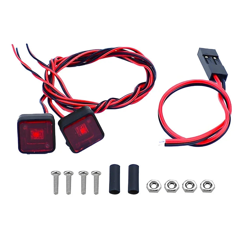 A set of 1:14 scale LED warning lights for RC trucks, including a wiring harness and various connectors.