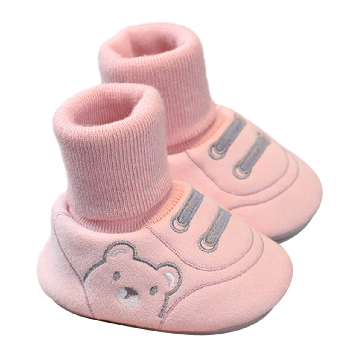 Pink baby soft sole first walker shoes with anti-slip TPR soles