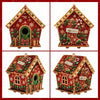 DIY pearl art Christmas cottage ornament kit featuring a detailed red wooden house with green foliage and festive decorations