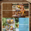 A set of two diorama miniature dollhouses featuring detailed wooden structures and scenic elements.