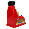 A red interactive finger boxing machine with a black top and LED lights