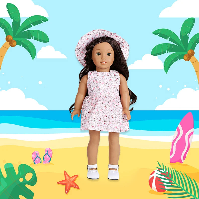 Floral Dress and Sun Hat Set for 16-18 Inch Dolls