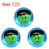Three squishy stress relief toys shaped like green pumpkin heads with black hair.