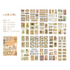 A collection of vintage PET sticker sheets for journaling and scrapbooking, including various sizes and designs.