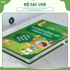 A green USB power bank is shown with an illustration of an animal world on the cover.