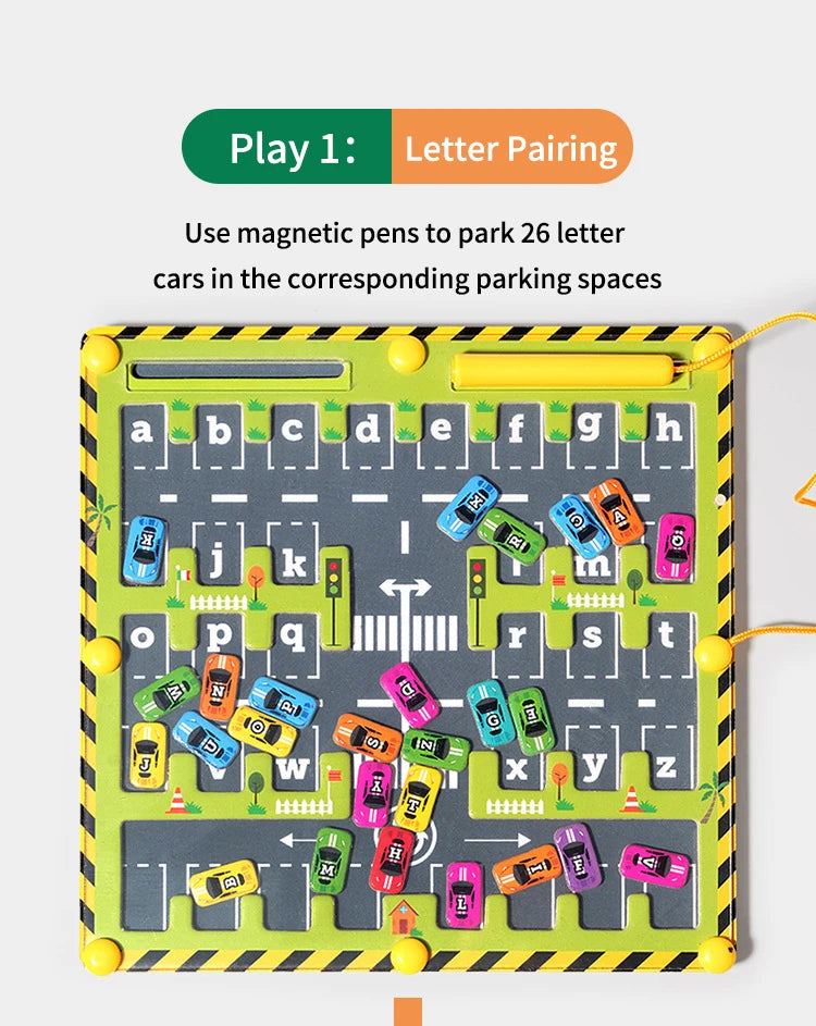 Magnetic Alphabet Maze Wooden Letter Puzzle – Parking Lot Theme