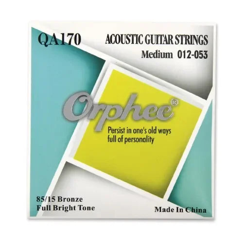 Packaging for QA170 Acoustic Guitar Strings Medium 012-053 in Bronze with a full bright tone designation.