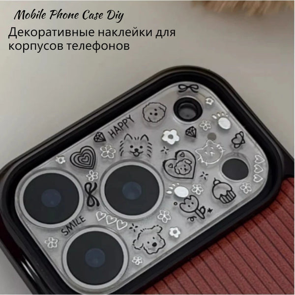 Clear silicone phone case die with various cute animal and food stickers for decoration