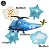 Set of five foil balloons shaped like a helicopter and a star, used for birthday party decor.