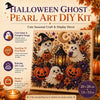 A DIY kit featuring a Halloween ghost and pumpkin design made with sparkling 3D pearl beads on a canvas.