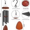 A set of wooden and metal wind chimes featuring a large hook, aluminum tubes, and wooden discs.