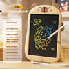 A light beige teddy bear shaped LCD writing board with a screen displaying a yellow outline drawing.