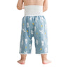 Light blue waterproof baby diaper pants with a white elastic waistband and a cute dog print.