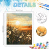 A detailed painting of a golden sunset over a field of wildflowers, presented as a paint by numbers kit.
