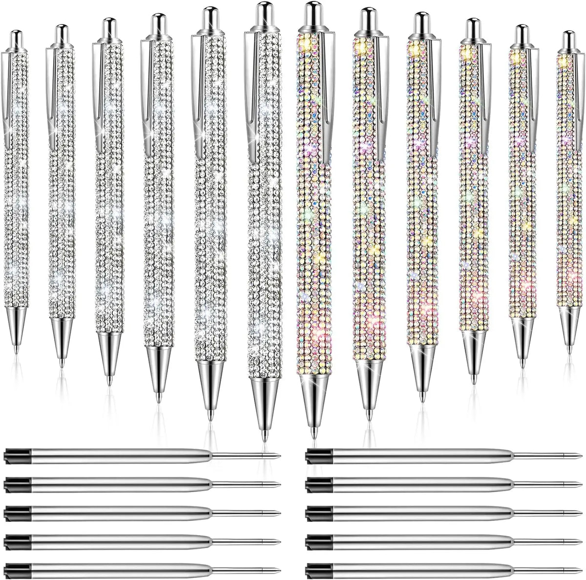 Crystal Rhinestone Ballpoint Pens (Set of 12, Assorted Colors)