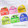 Six styles of pearlescent clear sticky notes in various colors including orange pink yellow and green on a white background