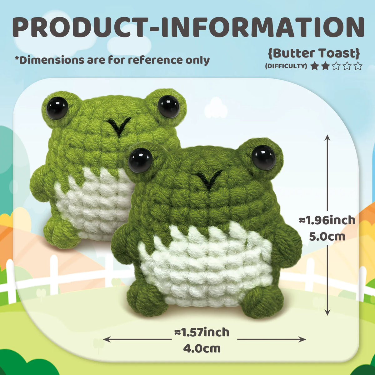 Kit de crochet fait main avec deux jouets frog amigurumi vert et blanc.
