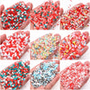 Assortment of red, white, and blue polymer clay slices for DIY crafts