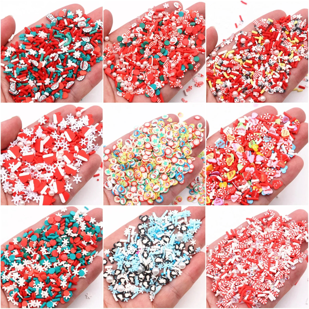 Assortment of red, white, and blue polymer clay slices for DIY crafts