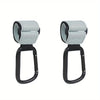 A pair of heavy-duty stroller hooks for hands-free organization, featuring light gray and black components.