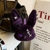 A dark purple gothic bunny plush keychain featuring a bandage design and a gold-colored loop.
