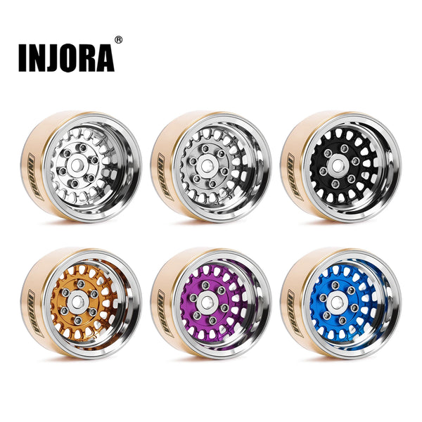 Set of six precision brass and aluminum beadlock wheels for RC crawlers in various colors