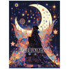A detailed diamond painting artwork featuring a silhouette of a woman against a cosmic background with a large crescent moon 