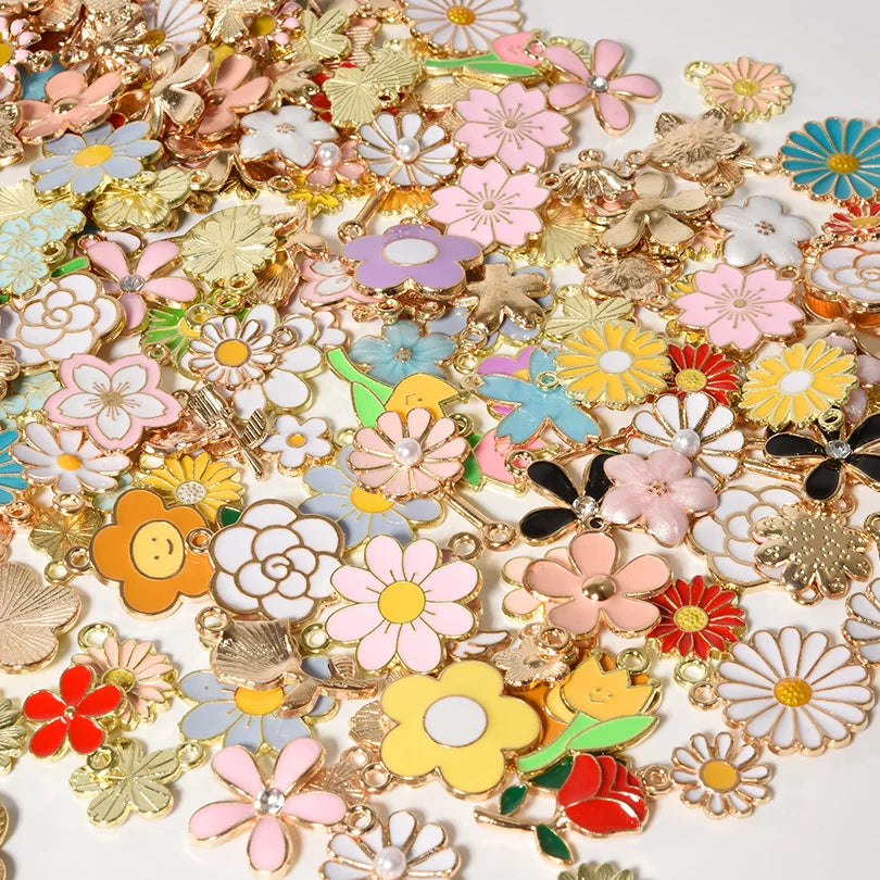 Assorted Enamel Flower Charms for Jewelry Making | Tulip, Rose & More