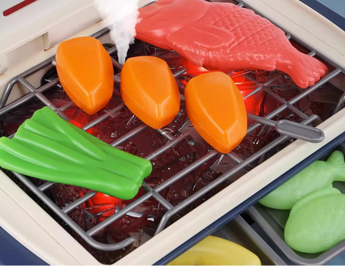 Kids Pretend Play BBQ Grill Set with Light & Sound