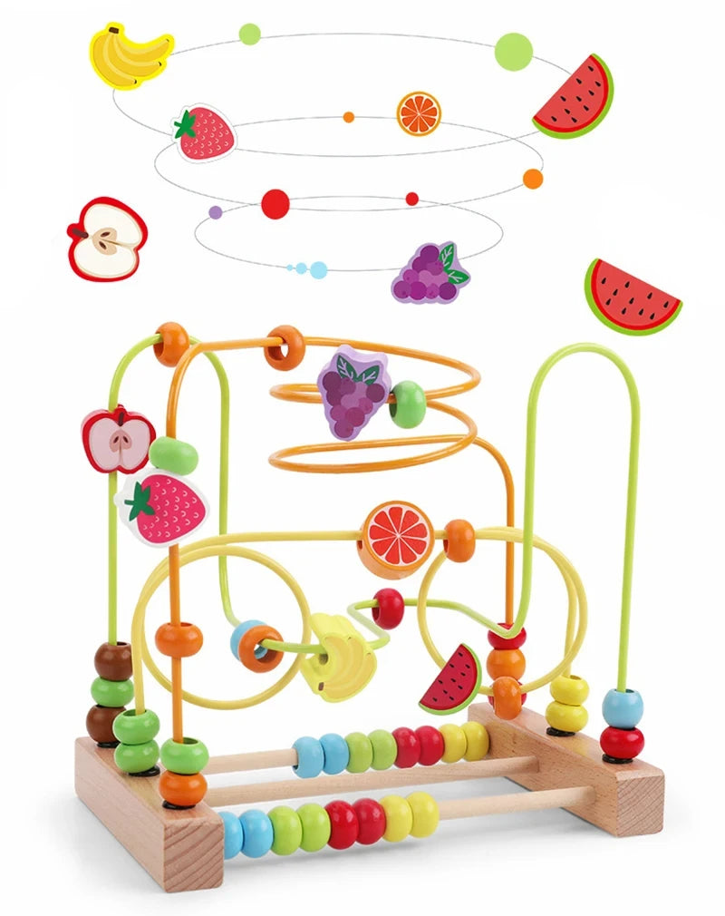 Wooden Bead Maze Roller Coaster Toy for Toddlers