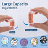 A hand holds a clear jar filled with small, reddish-brown beads, demonstrating the large capacity of the product.