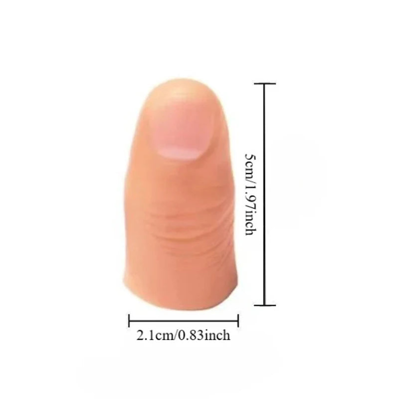 A realistic silicone fake thumb tip used for magic tricks, shown in a light peach color.