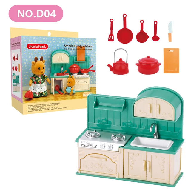 Forest Animal Miniature Dollhouse Furniture Set – 1/12 Scale Bedroom, Kitchen & Bathroom Decor