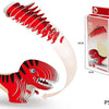 A red Tyrannosaurus dinosaur model and its corresponding 3D paper puzzle set box.