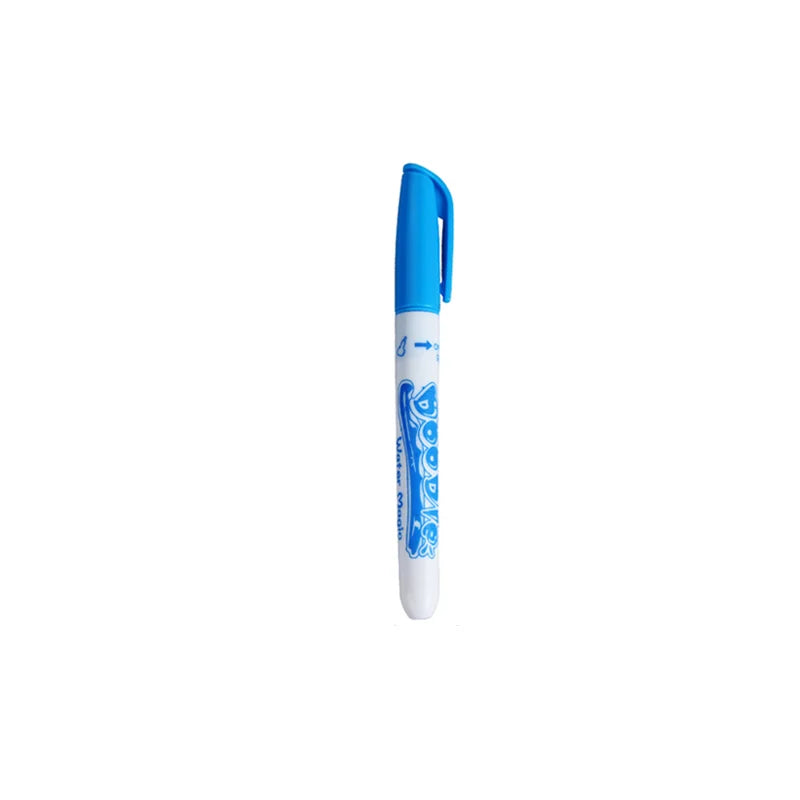 A blue and white reusable magic water coloring pen with a flip top.